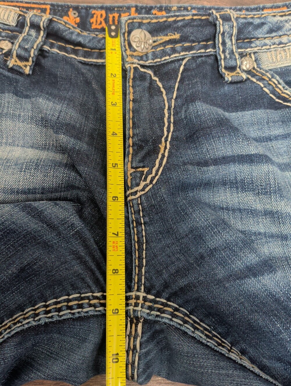 Rock Revial Roza Easy Boot Women Blue Denim Jeans Sz 31 Flap Pocket Distressed - Picture 12 of 16